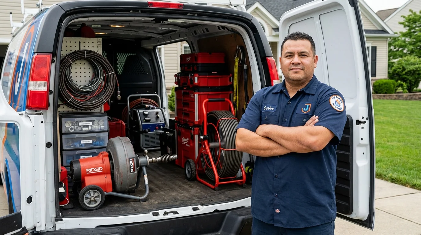 Professional drain cleaning equipment and Johns Plumbing LLC plumber in Warren