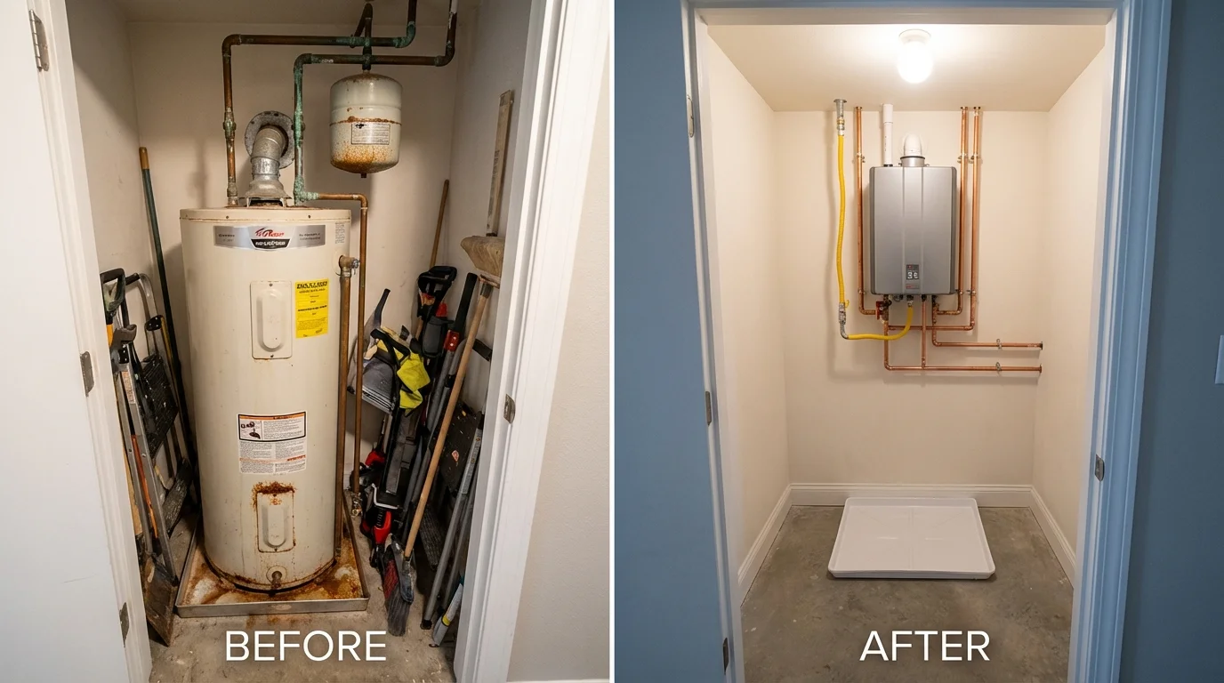 Tank water heater versus wall-mounted tankless unit comparison for Warren, OR homeowners