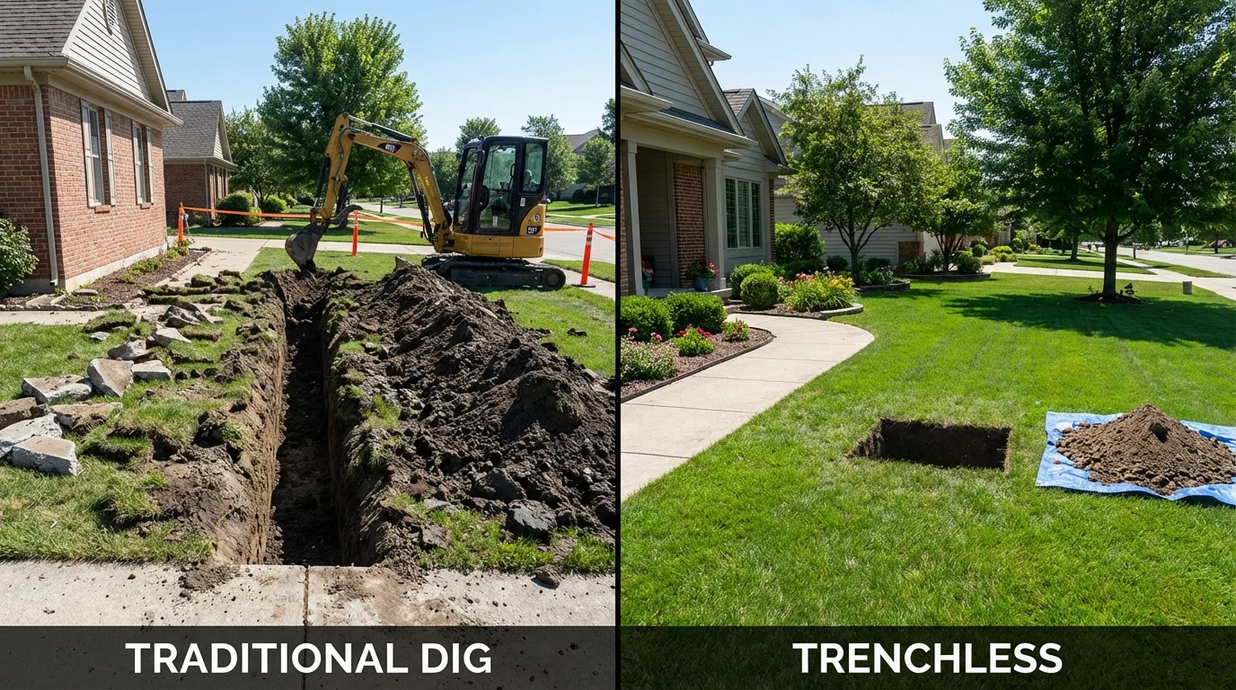 Trenchless sewer repair with minimal yard damage versus traditional excavation in Warren, OR